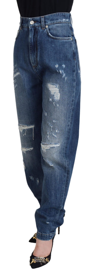 Jeans de mezclilla azul lavado de algodón con desgastados