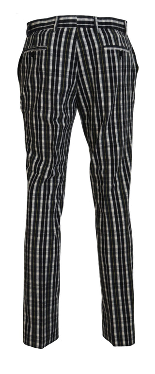 Pantalones casuales negros de algodón con estampado a cuadros
