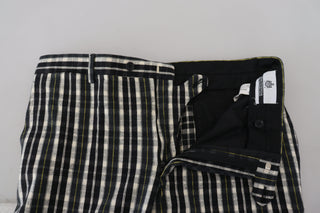 Pantalones casuales negros de algodón con estampado a cuadros