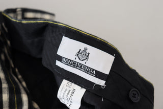 Pantalones casuales negros de algodón con estampado a cuadros