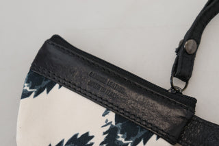 Monedero blanco de cuero genuino con correa