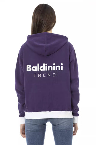 Lila Baumwoll-Damenpullover mit verstellbarer Kapuze