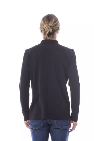 Black Cotton Men Polo Shirt Long Sleeve