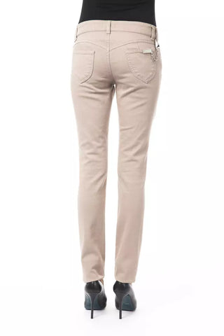 Beige Damen-Baumwollhose mit Gesäßtaschenkette