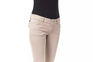 Beige Damen-Baumwollhose mit Gesäßtaschenkette