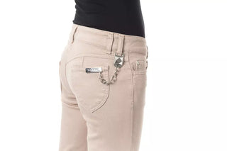 Beige Damen-Baumwollhose mit Gesäßtaschenkette