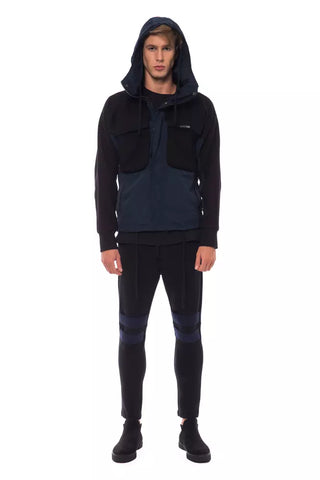 Black Wool Men Jacket with Hood and Pockets