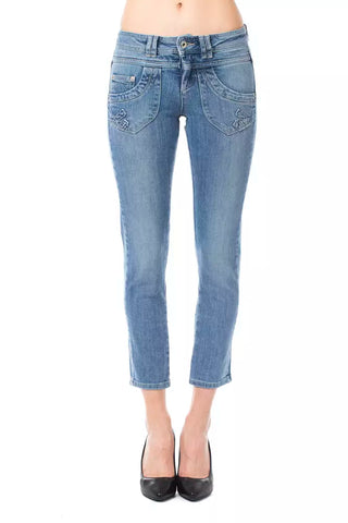 Hellblaue Baumwoll-Capri-Jeans für Damen