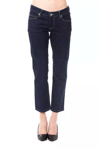 Blaue Baumwoll-Caprijeans für Damen