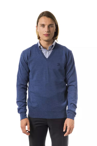 Herrenpullover aus blauer Merinowolle