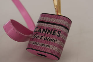 Pink Schwarz Lederarmband Gold Metall-Logo Airpods Hülle