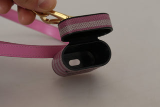 Pink Schwarz Lederarmband Gold Metall-Logo Airpods Hülle