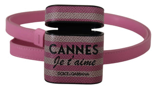 Pink Schwarz Lederarmband Gold Metall-Logo Airpods Hülle