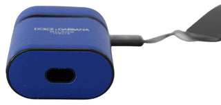 Blue Leather Silver Metal Logo Airpods Case
