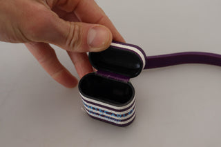 Purple Leather Strap Gold Metal Logo Airpods Case