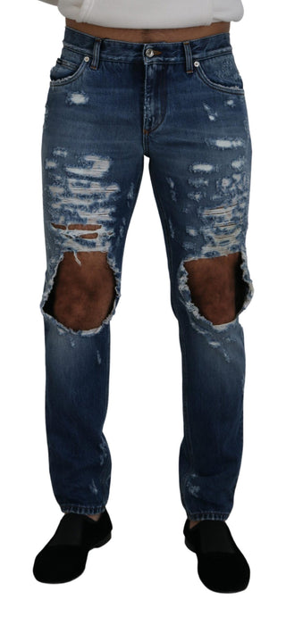 Blaue zerrissene Jeans aus Baumwolle für Herren