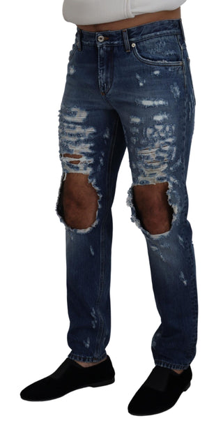 Blaue zerrissene Jeans aus Baumwolle für Herren