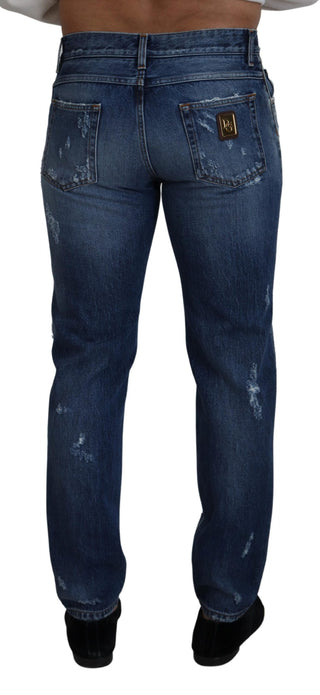 Blaue zerrissene Jeans aus Baumwolle für Herren
