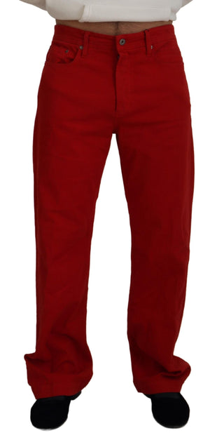 Rote Regular Fit Herren-Jeans aus Denim