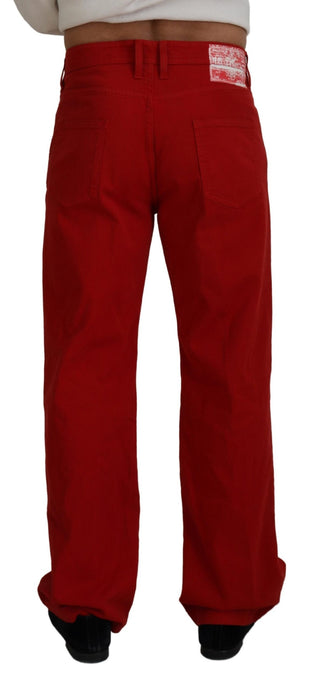 Rote Regular Fit Herren-Jeans aus Denim