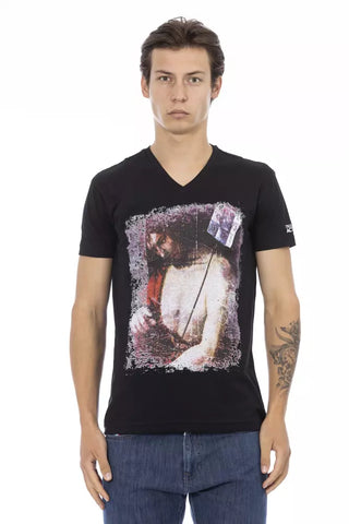 Schwarzes Baumwoll-Herren-V-Ausschnitt-T-Shirt
