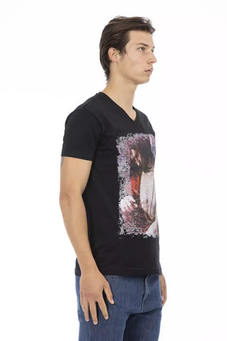 Schwarzes Baumwoll-Herren-V-Ausschnitt-T-Shirt
