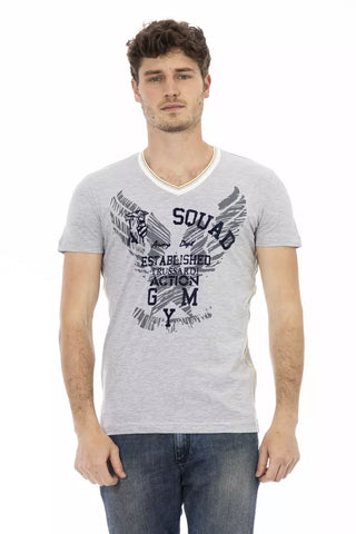 Camiseta de algodón gris para hombre con cuello en V