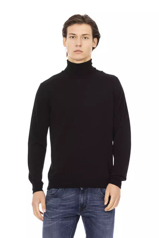 Schwarzer Herren-Rollkragenpullover aus Stoff