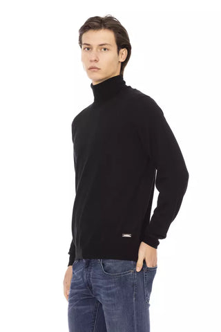 Schwarzer Herren-Rollkragenpullover aus Stoff