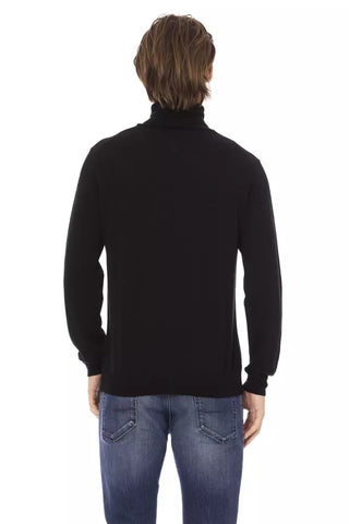 Schwarzer Herren-Rollkragenpullover aus Stoff