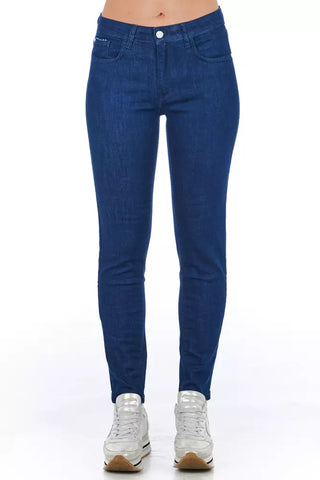 Blaue Baumwoll-Skinny-Jeans für Damen