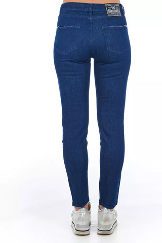 Jeans ajustados de algodón azul para mujer