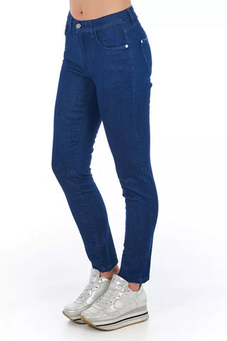 Jeans ajustados de algodón azul para mujer