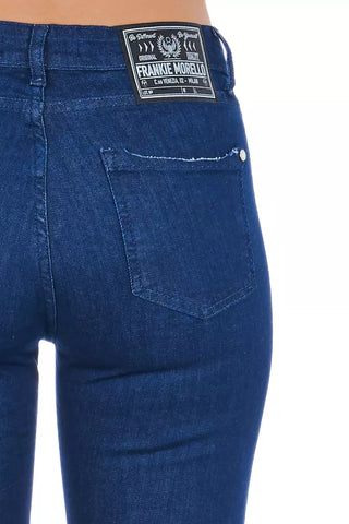 Jeans ajustados de algodón azul para mujer