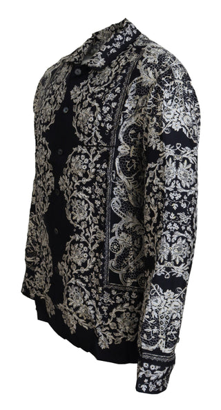 Blaues Seiden-Blumen-Barock-Satin-Freizeithemd