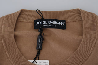 Beige Cashmere Crown Logo Pullover Sweater