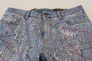 Jeans de mezclilla azules de algodón con estampado de salpicaduras de color