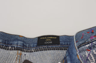 Jeans de mezclilla azules de algodón con estampado de salpicaduras de color