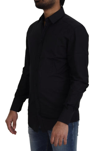 Schwarzes Baumwolle Slim Fit Festliches Hemd GOLD