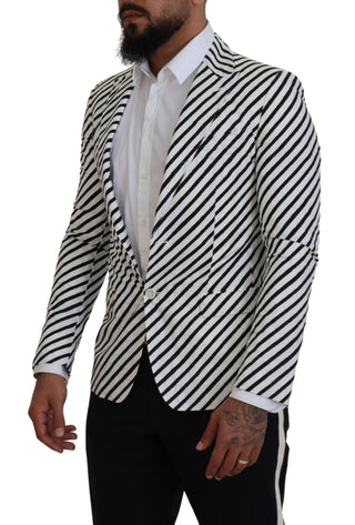 Weiß Schwarz Gestreiftes Slim Fit Sakko
