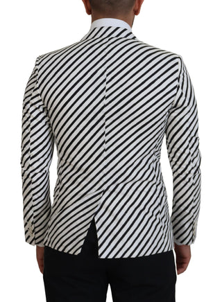 Weiß Schwarz Gestreiftes Slim Fit Sakko