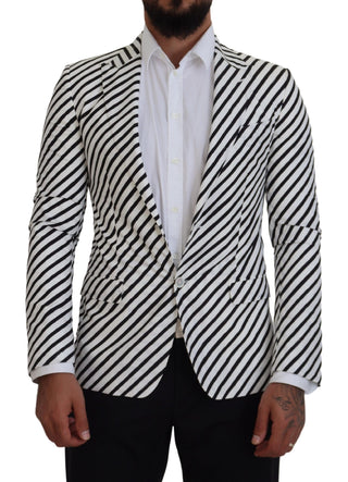 Weiß Schwarz Gestreiftes Slim Fit Sakko