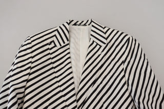 Weiß Schwarz Gestreiftes Slim Fit Sakko