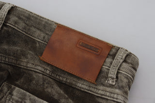 Jeans ajustados de pana de algodón gris lavado para hombre