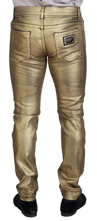 Gold Baumwolle Zerrissene Skinny Herren Jeans