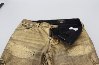 Gold Baumwolle Zerrissene Skinny Herren Jeans