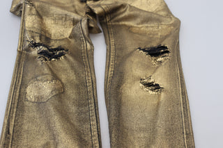Gold Baumwolle Zerrissene Skinny Herren Jeans