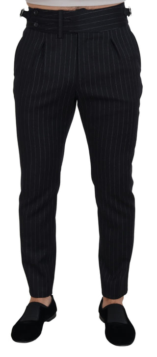 Schwarze Chino-Hose aus Wolle mit Streifen