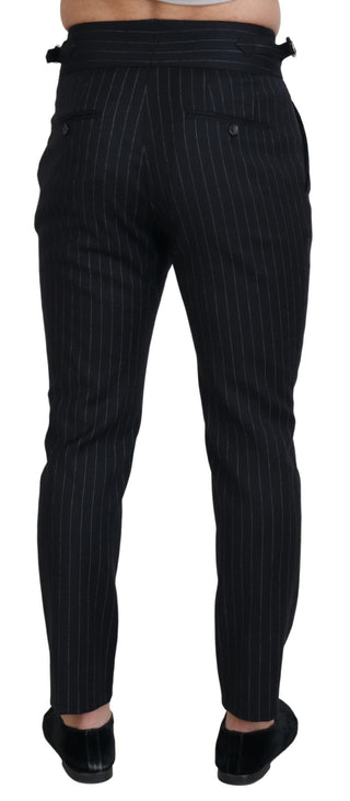 Schwarze Chino-Hose aus Wolle mit Streifen
