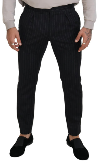 Schwarze Chino-Hose aus Wolle mit Streifen